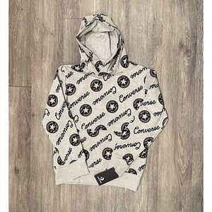 Converse Hoodie Sweatshirt Youth Medium All Over Print Gray Black‎ Pullover NEW